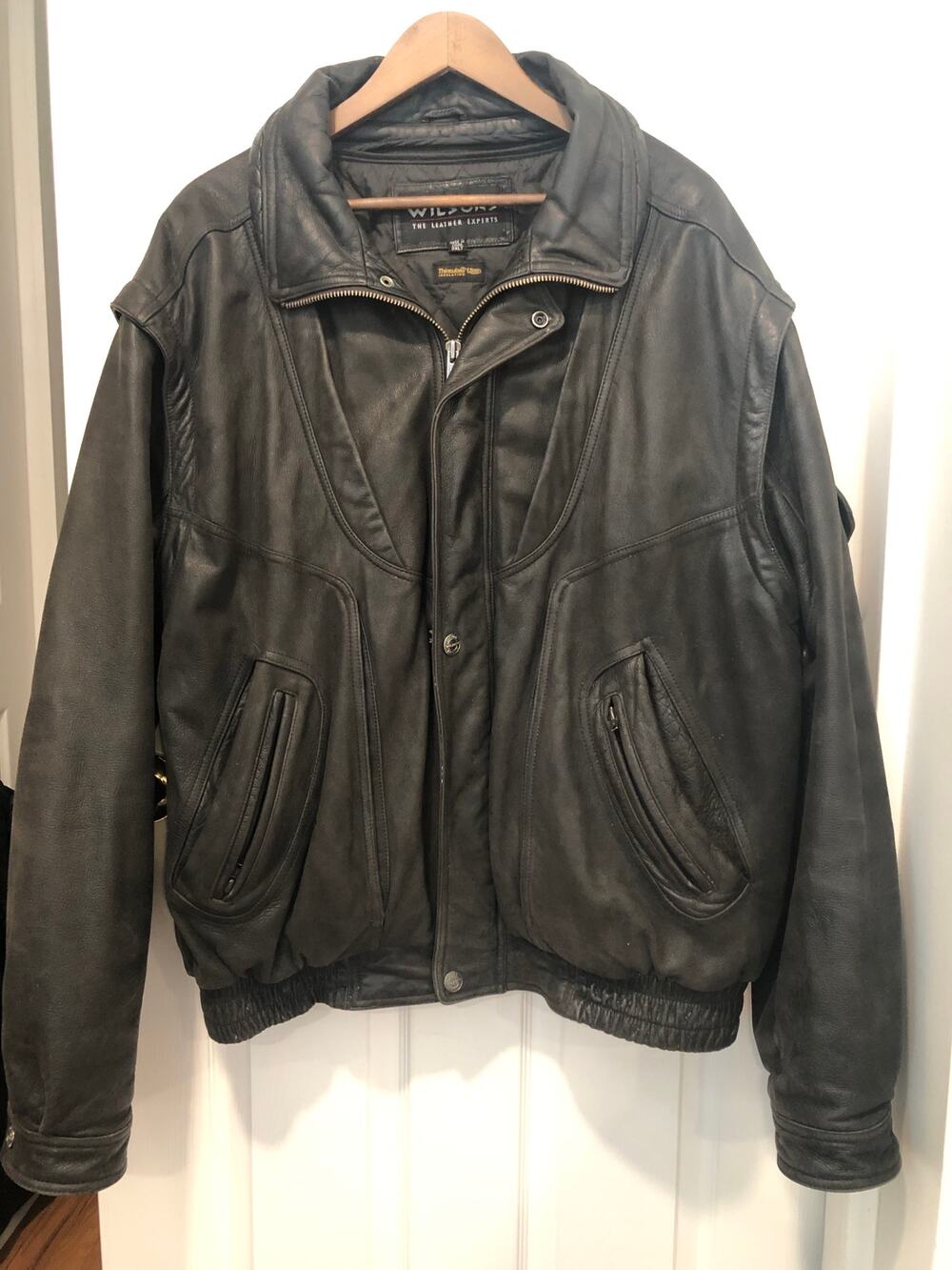 Vintage 90s Wilsons Heavyweight Black Leather Bomber Jacket - Size 2XLT
